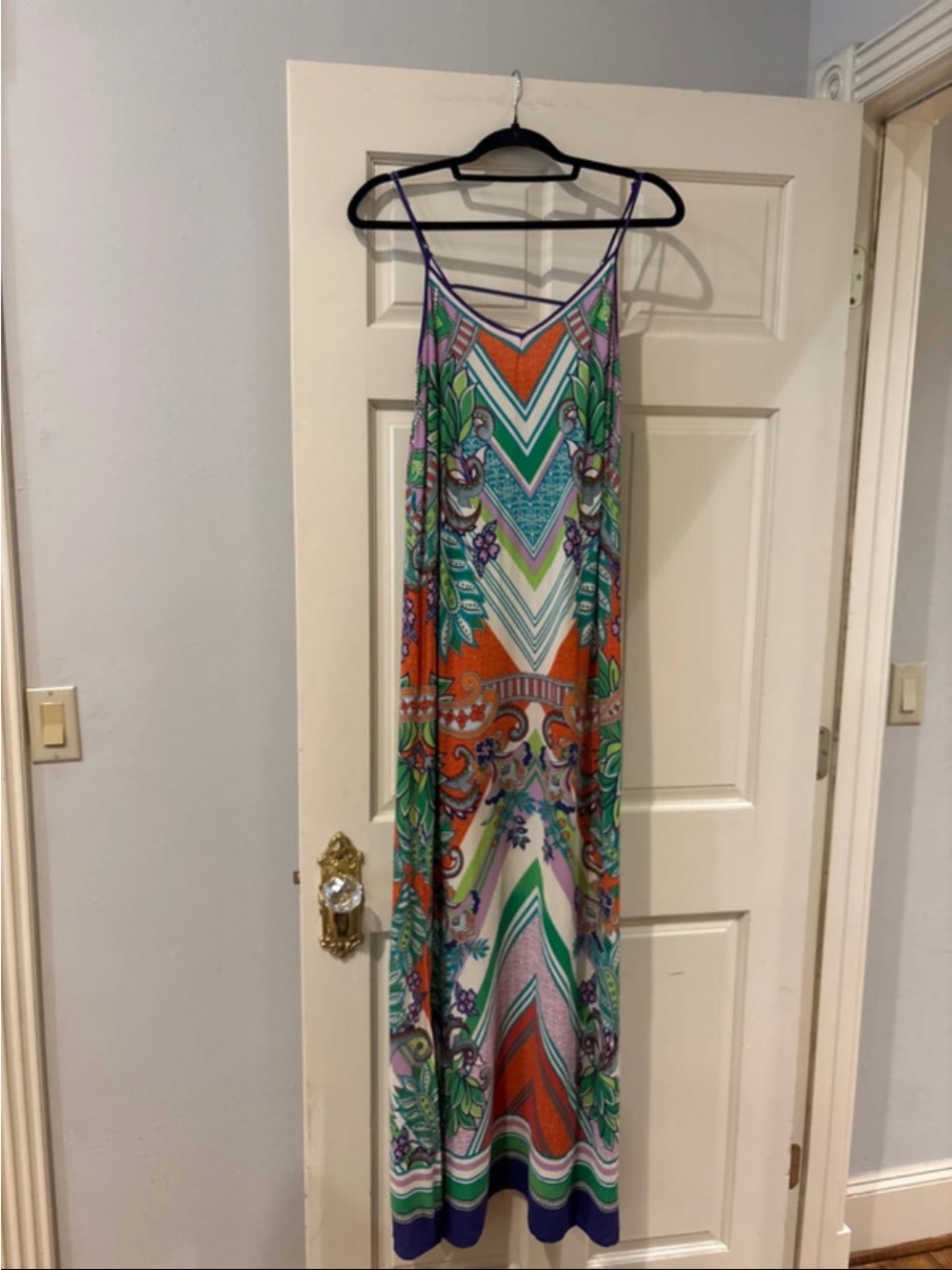 Sleeveless Multicolor Chevron & Floral Maxi Dress - Green, Orange, Purple